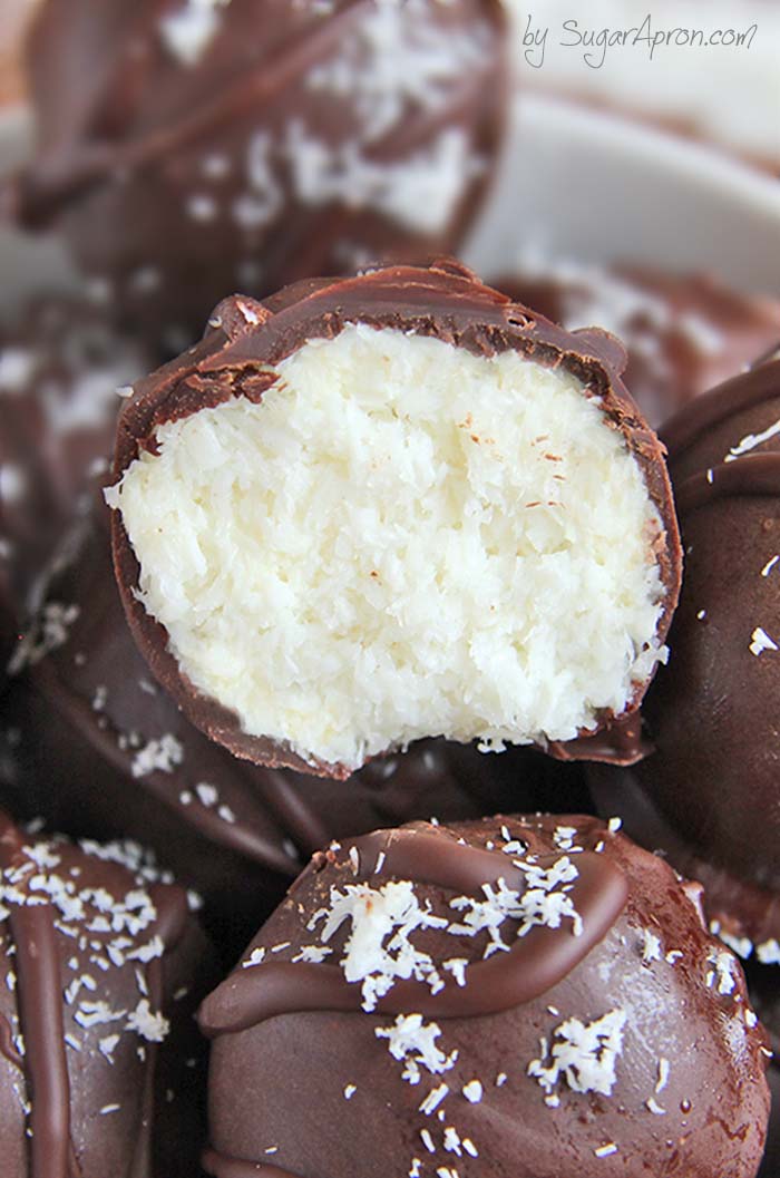 These easy chocolate coconut cream truffles are a coconut and chocolate lovers dream. #coconut #truffles #condensedmilk