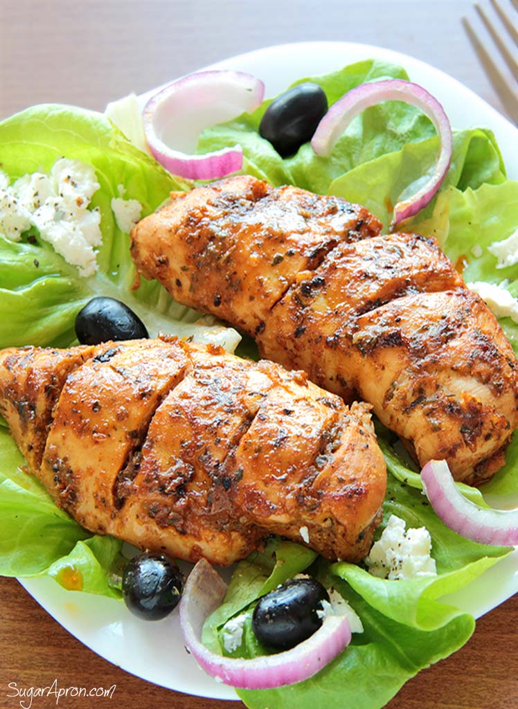  Fresh chicken breast, marinated with greek blended spices and baked to perfection.