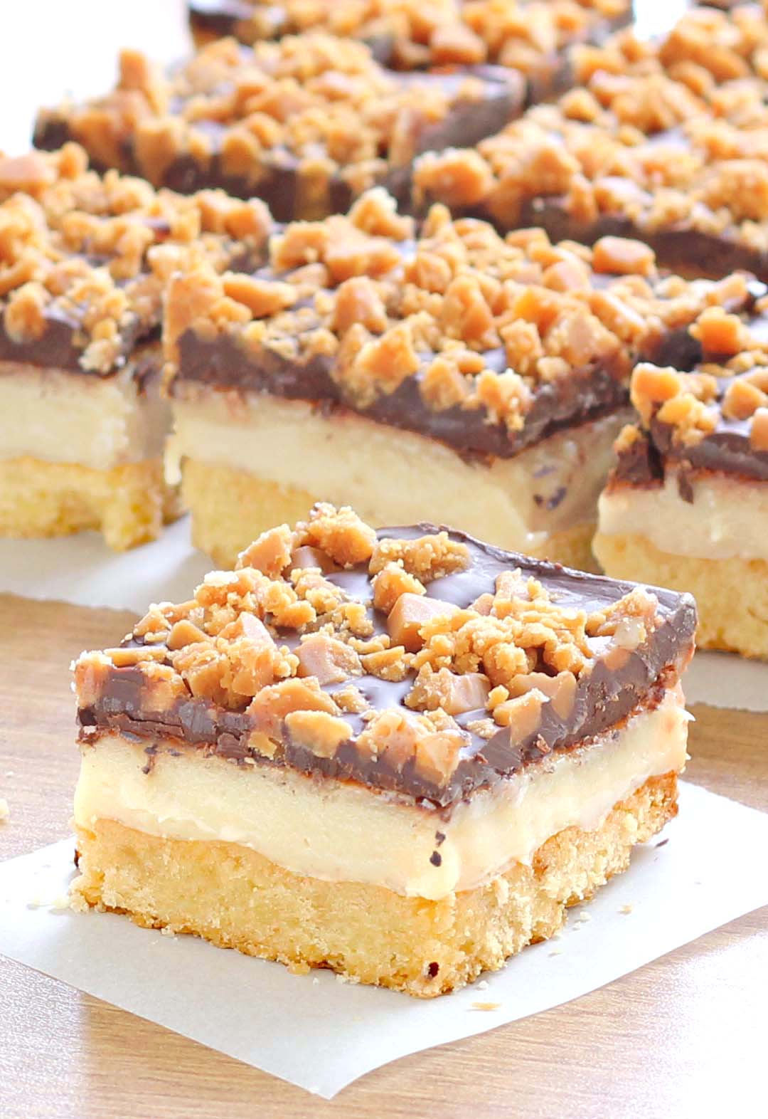 Make these chocolate toffee bars for your next party and you’ll be invited back! The sweetened condensed milk and chocolate toffee bits flavor combination makes this the perfect sweet treat.