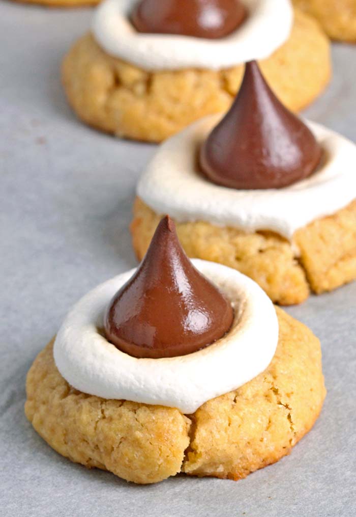  S’mores heaven! These Hershey S’mores Kiss Cookies are almost too adorable to eat and small so you can have as many as you want, right? :)