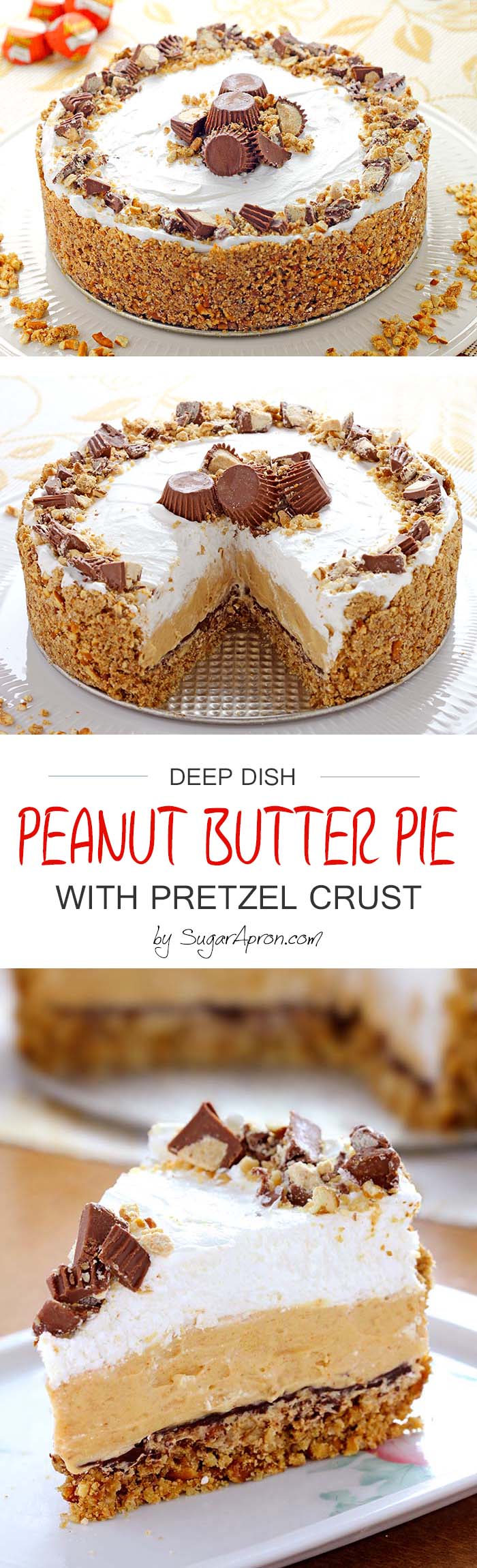 Peanut Butter Pie with Pretzel Crust - Sugar Apron
