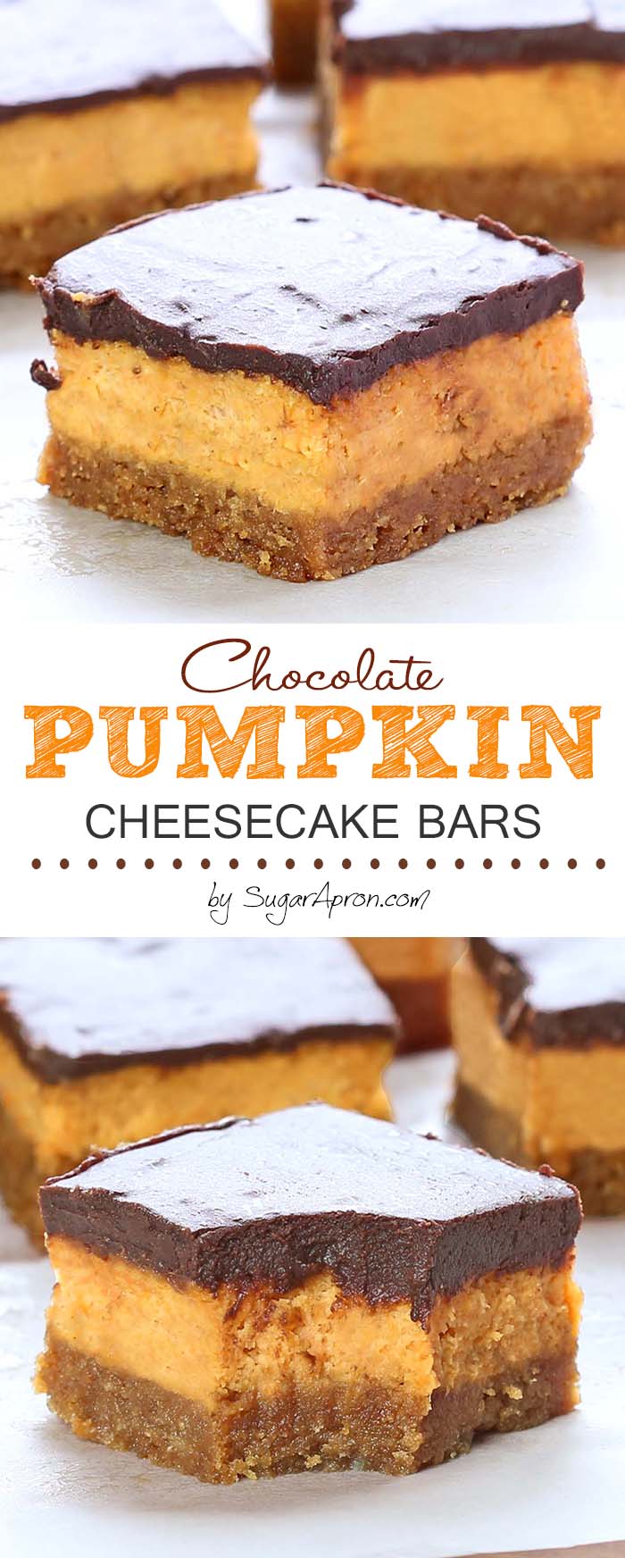 These bars are creamy, chocolate-ly, packed with pumpkin and cream cheese. #popular