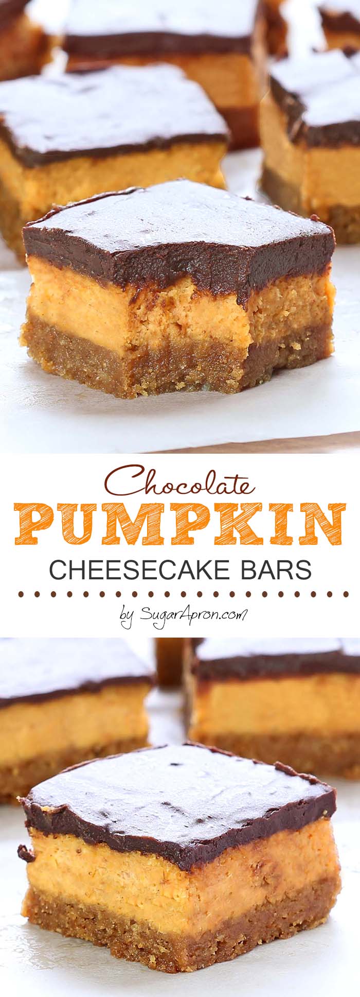 These bars are creamy, chocolate-ly, packed with pumpkin and cream cheese. #popular