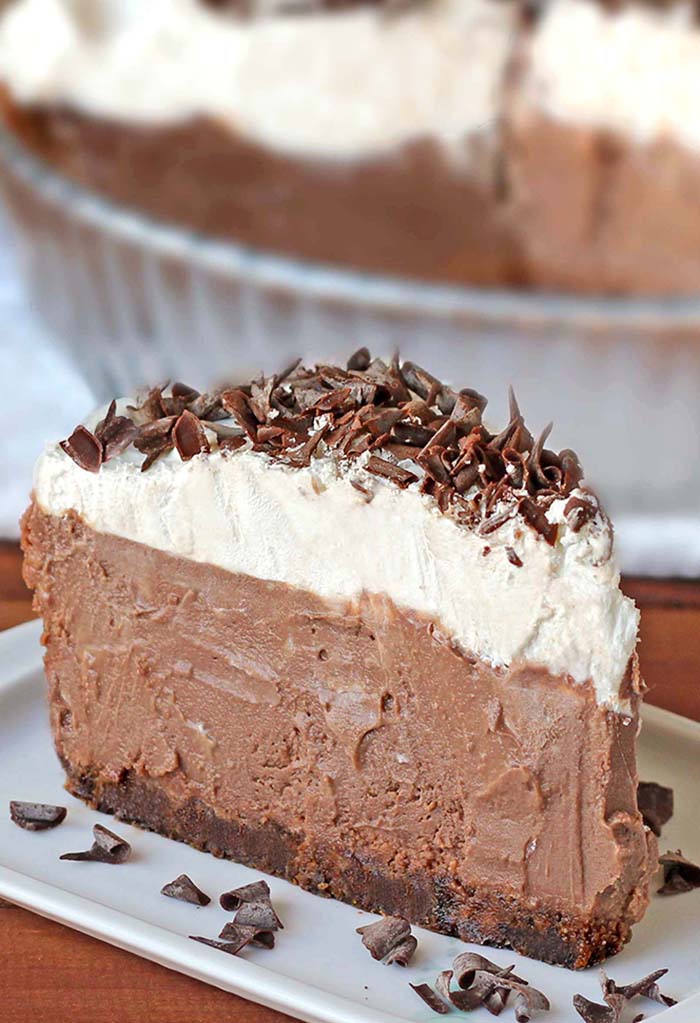 A chocolate graham crust, a decadent chocolate cream filling, a fresh whipped cream. Classic Chocolate Cream Pie.