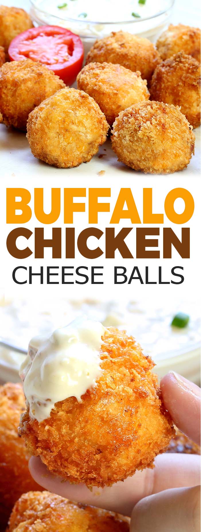 All the flavor of Buffalo chicken dip rolled into a ball, breaded and deep fried.