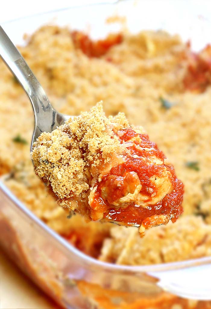 A make-ahead  Chicken Parmesan Casserole is an easy weeknight meal, perfect for just about any occasion. 