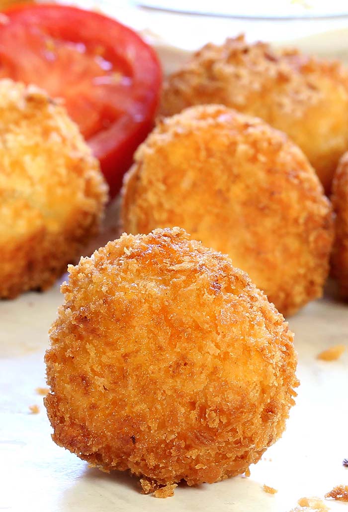 All the flavor of Buffalo chicken dip rolled into a ball, breaded and deep fried.