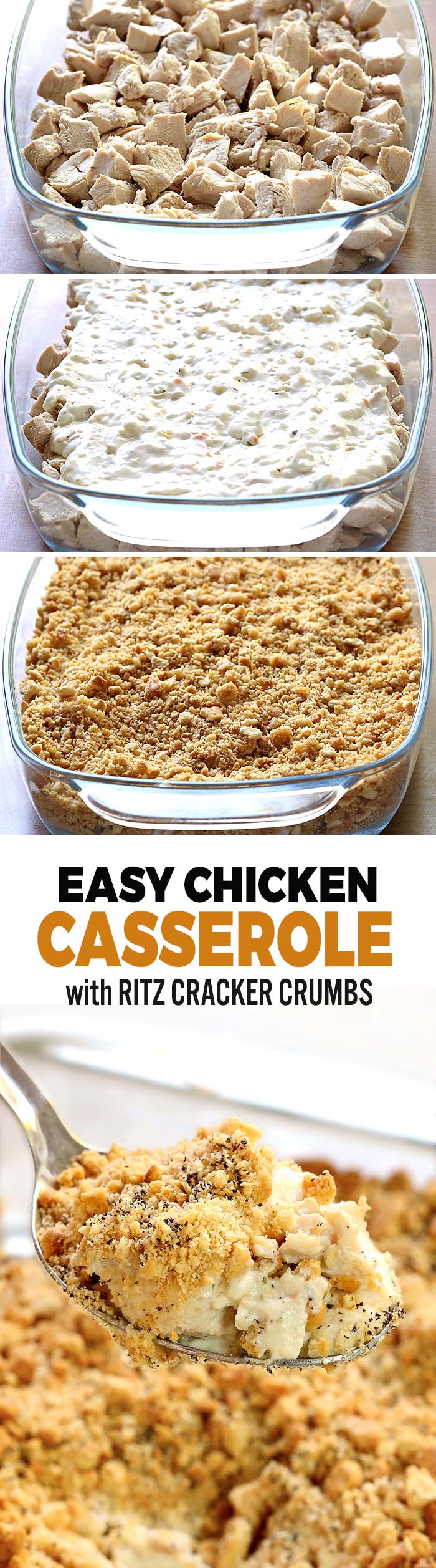 Easy Chicken Casserole – A creamy and easy dinner that your whole family will love. All you need are 6 simple pantry ingredients a few minutes and you are ready to go.