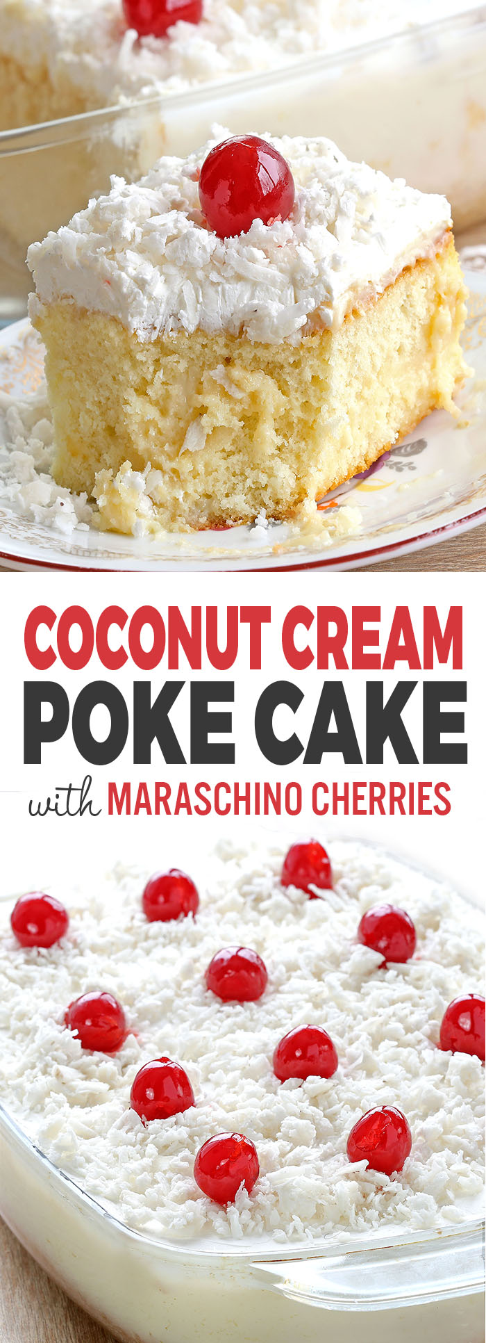 Fast, EASY, impressive, moist, and packed with big, BOLD coconut flavor!! Literally though, this coconut cream poke cake is the best.