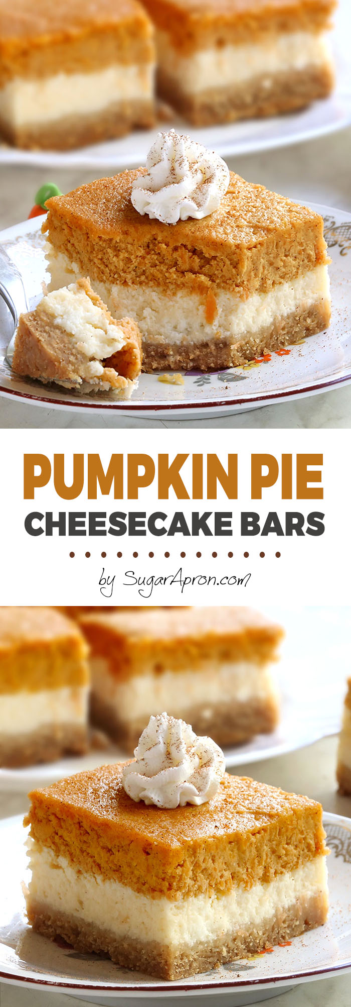 Pumpkin Pie Cheesecake Bars are everything you love about spiced pumpkin pie and tangy cheesecake, just packed into one sweet dessert. And let me tell you.....they’re absolutely delicious!!
