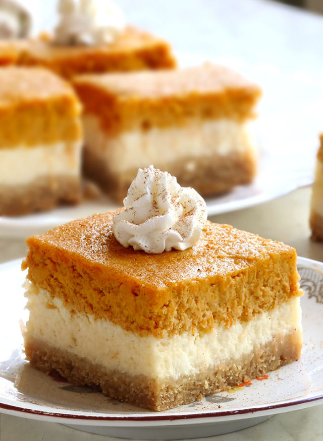 Pumpkin Pie Cheesecake Bars - Sugar Apron