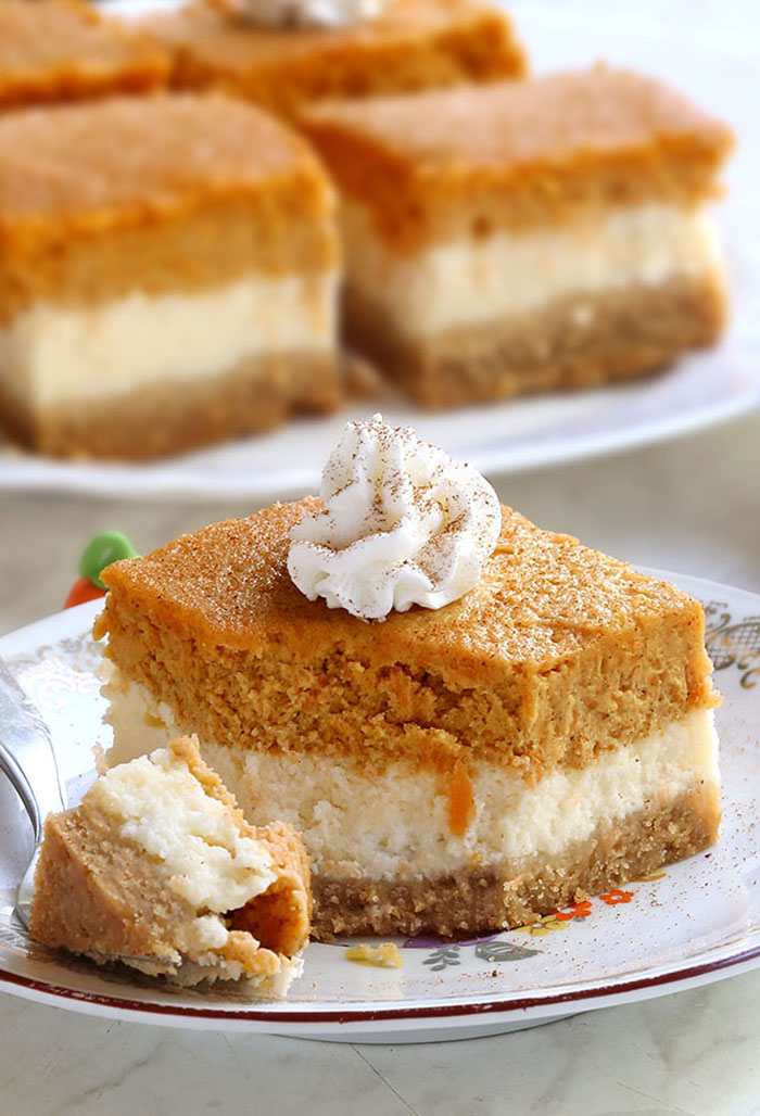 Pumpkin Pie Cheesecake Bars - Sugar Apron