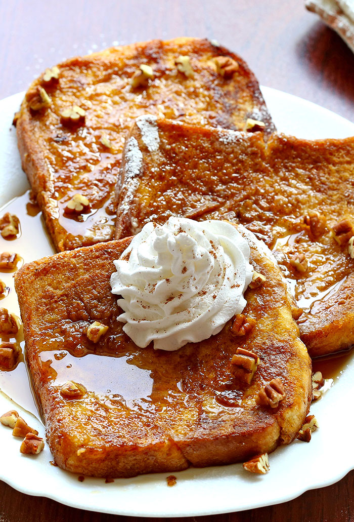 Pumpkin Pie French Toast -  All of the flavors of pumpkin pie in French toast form.