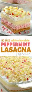 No Bake White Chocolate Peppermint Lasagna - Sugar Apron
