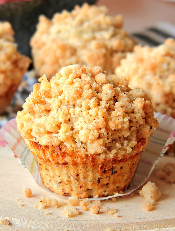 Moist and tender these Banana Crumb Muffins are loaded with banana flavor and topped with a crunchy cinnamon crumb topping!