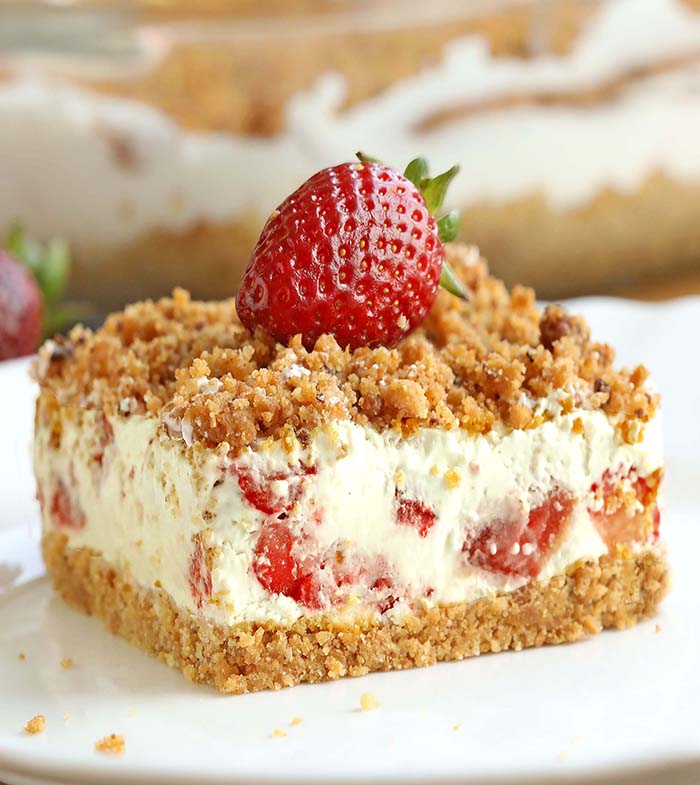 Yummy, creamy, crunchy Strawberries and Cream frozen dessert! This is the perfect summertime refreshing dessert made with fresh strawberries and cream.