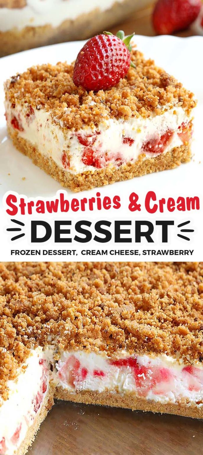 Frozen Strawberries and Cream Dessert - Sugar Apron