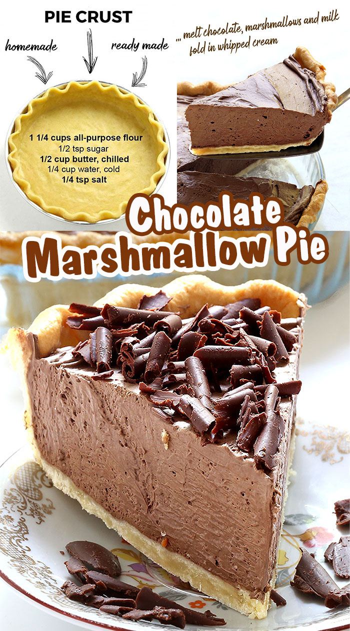 Full of flavor, decadent, creamy chocolate marshmallow pie, and best of all, so simple to make! How can a pie with only 5 ingredients look SO decadent and taste SO good?
