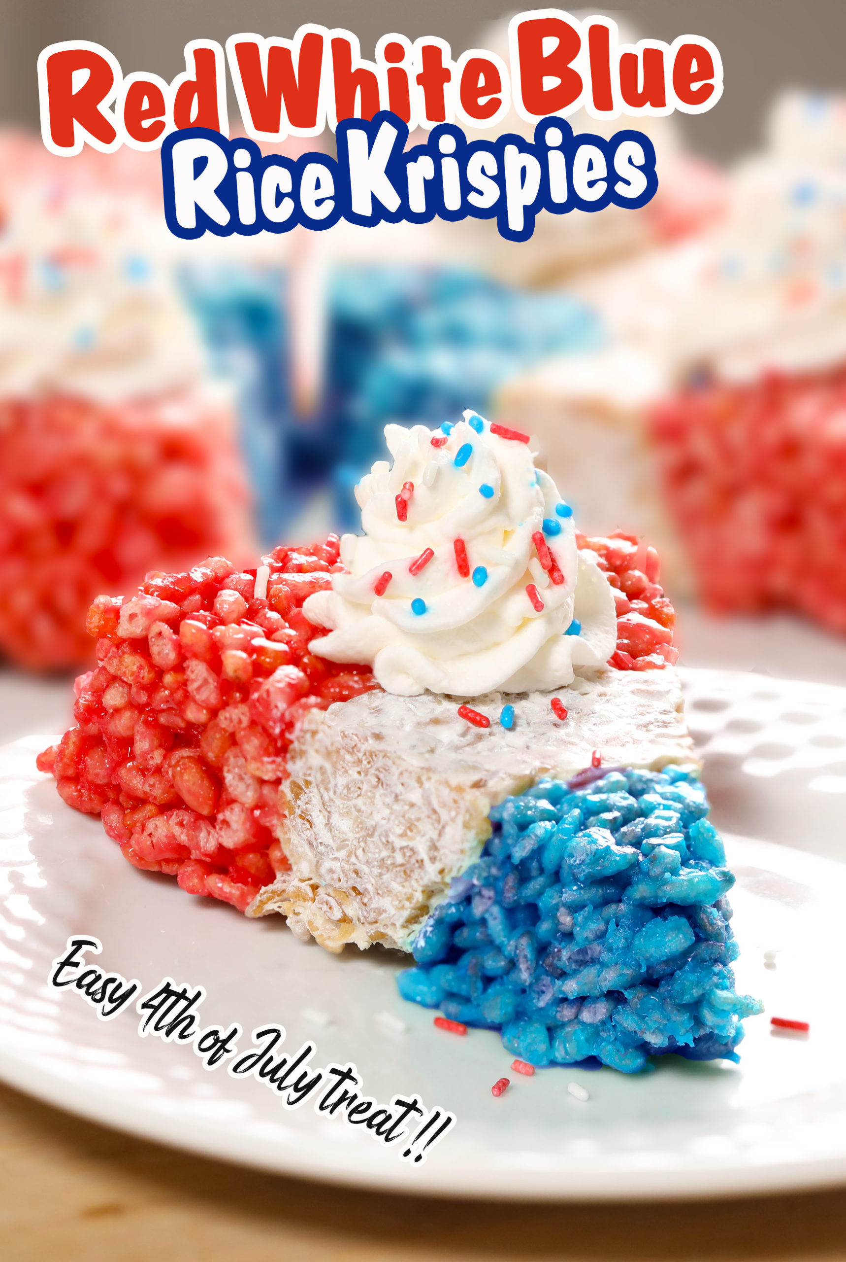 Delicious and Easy to make Red, White, and Blue Rice Krispie Treats Are Always A Hit, And Festive For the 4th of July or Memorial Day, or any Patriotic Occasion.