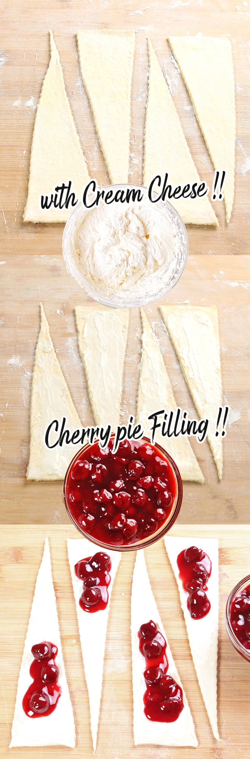 Mini Cherry Pie Crescent Rolls are so simple and so delicious… the perfect breakfast treat! It starts with refrigerated crescent rolls filled with cherry pie filling and cream cheese, then baked to perfection and topped with powdered sugar.