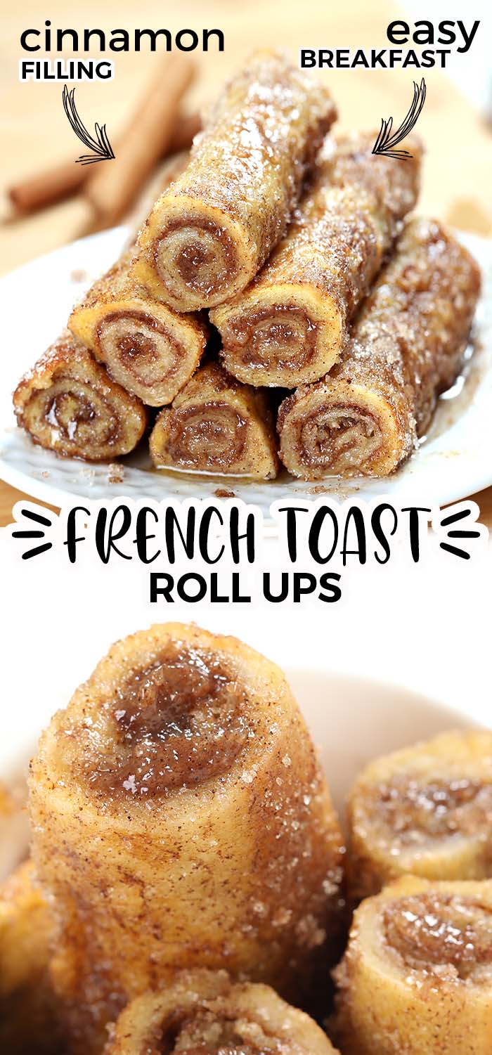 Cinnamon French Toast Roll Ups is a quick and easy recipe, perfect for Christmas morning breakfast! It tastes like a warm cinnamon roll without all the work!