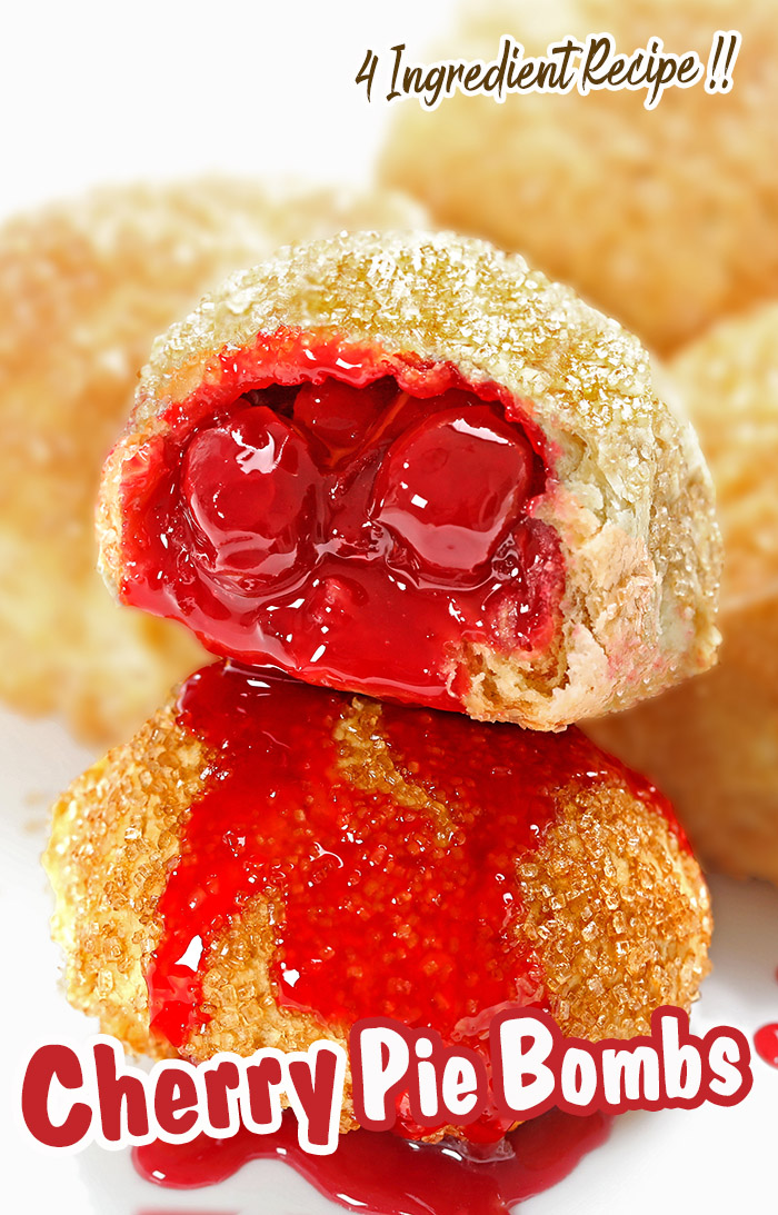 Cherry Pie Bombs - Cherry pie filling wrapped in biscuit dough with crunchy cinnamon sugar coating and cooked in an Air Fryer. Perfect to serve at your next Spring or Summer party. #air fryer #biscuit dough #cherry pie
