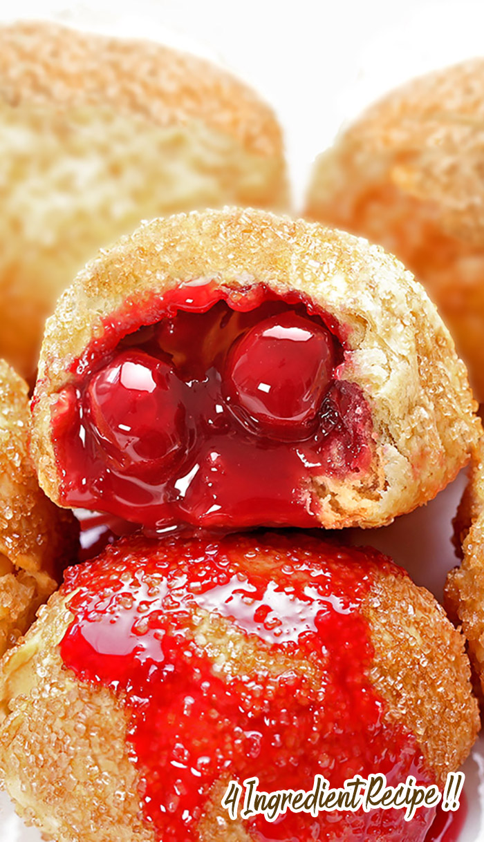 Cherry Pie Bombs - Cherry pie filling wrapped in biscuit dough with crunchy cinnamon sugar coating and cooked in an Air Fryer. Perfect to serve at your next Spring or Summer party. #air fryer #biscuit dough #cherry pie