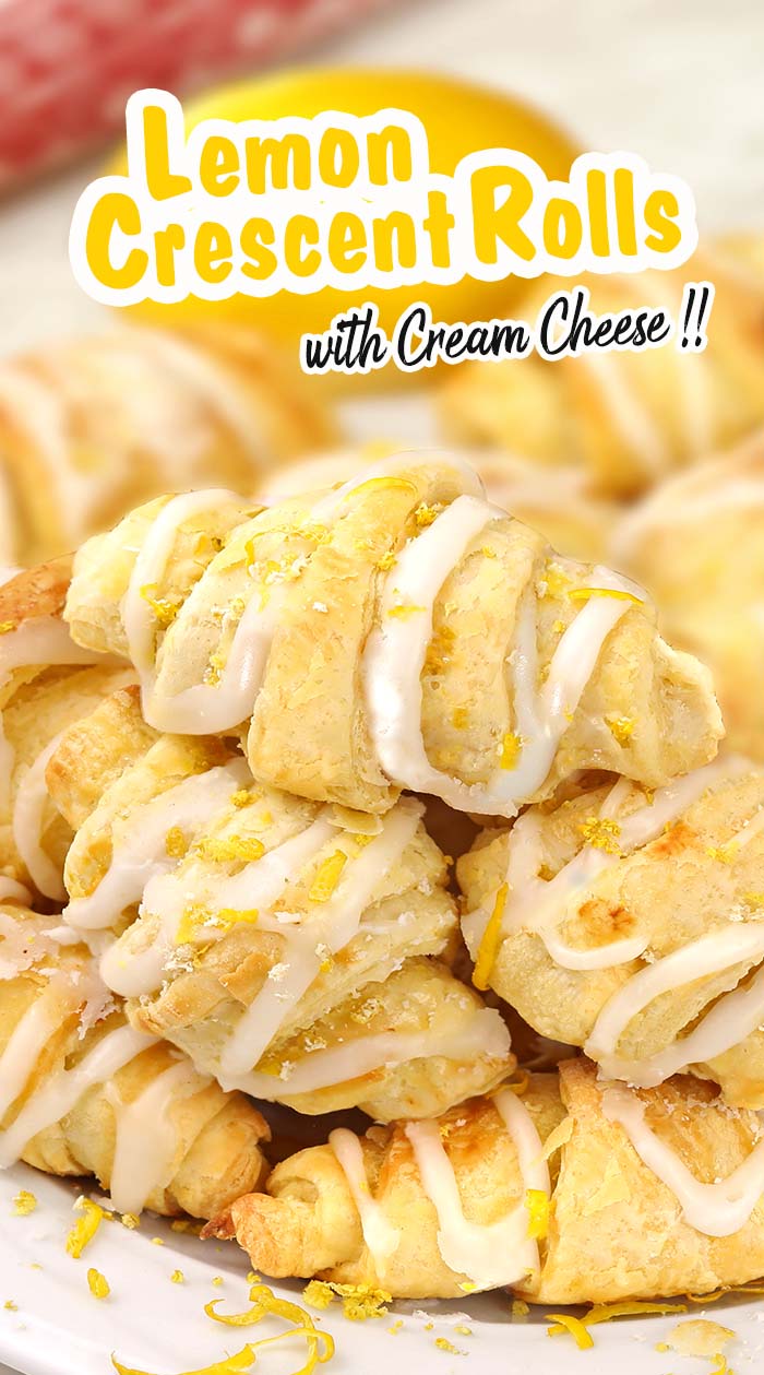 Mini Lemon Cheesecake Crescent Rolls - Crescent Roll Bites, with the simplest lemon cheesecake filling, topped with a sweet citrus glaze. The perfect spring breakfast or brunch recipe!