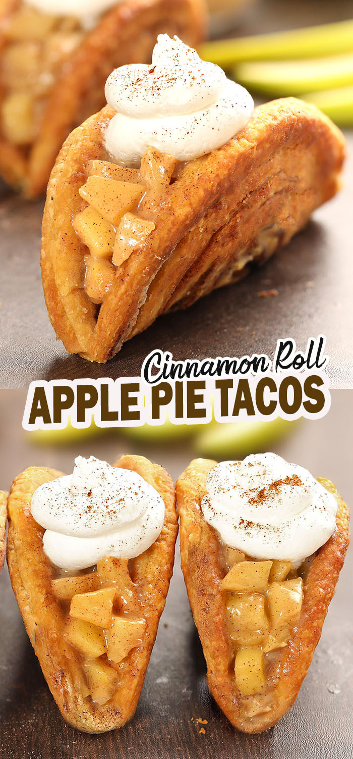 Apple Pie Cinnamon Roll Tacos - The most delicious apple and cinnamon taco combo EVER. #cinnamon roll #apple tacos