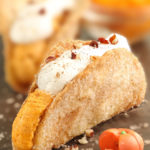 Pumpkin Pie Tacos is a quick and easy fall recipe and a delicious treat for Thanksgiving or Halloween. Taco shells are filled with a pumpkin filling and topped with whipped cream.